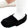 A close up of the black LimbO Toe Cozy being worn on a plaster cast