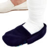 A close up of the blue LimbO Toe Cozy being worn on a plaster cast