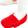A close up of the red LimbO Toe Cozy being worn on a plaster cast